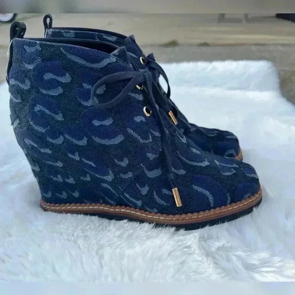 Louis Vuitton Denim Chambray Ankle Wedge Boots - Picture 1 of 9